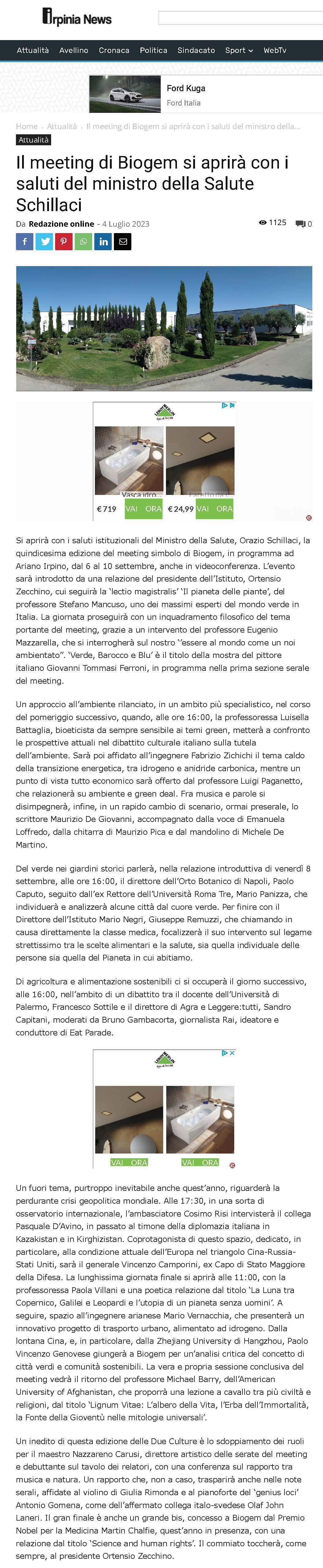 Il meeting di Biogem si aprirà con i saluti del ministro della Salute Schillaci